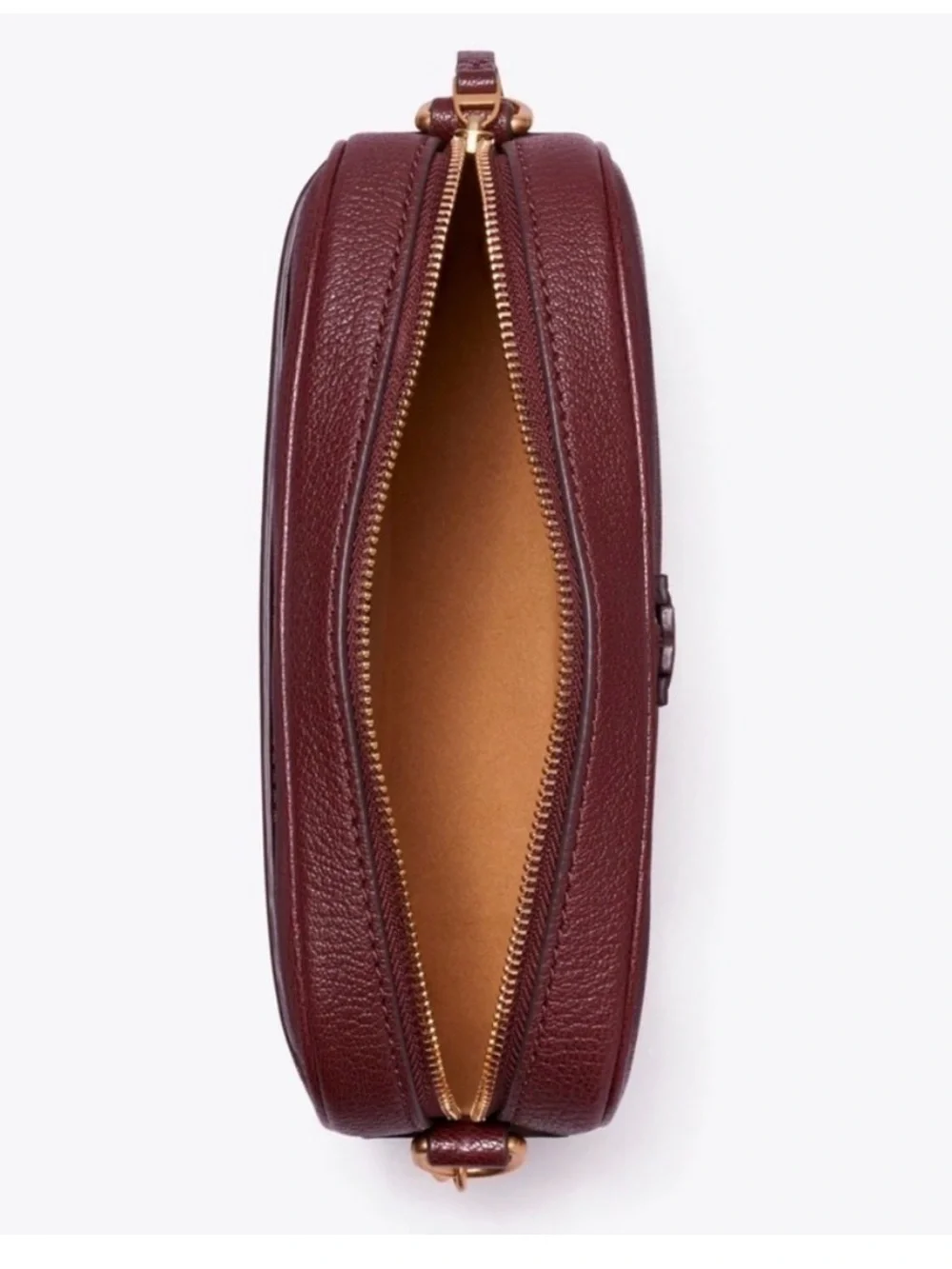 Tory Burch McGraw Leather Burgundy Pebbled Leather Crossbody with Gold Accents